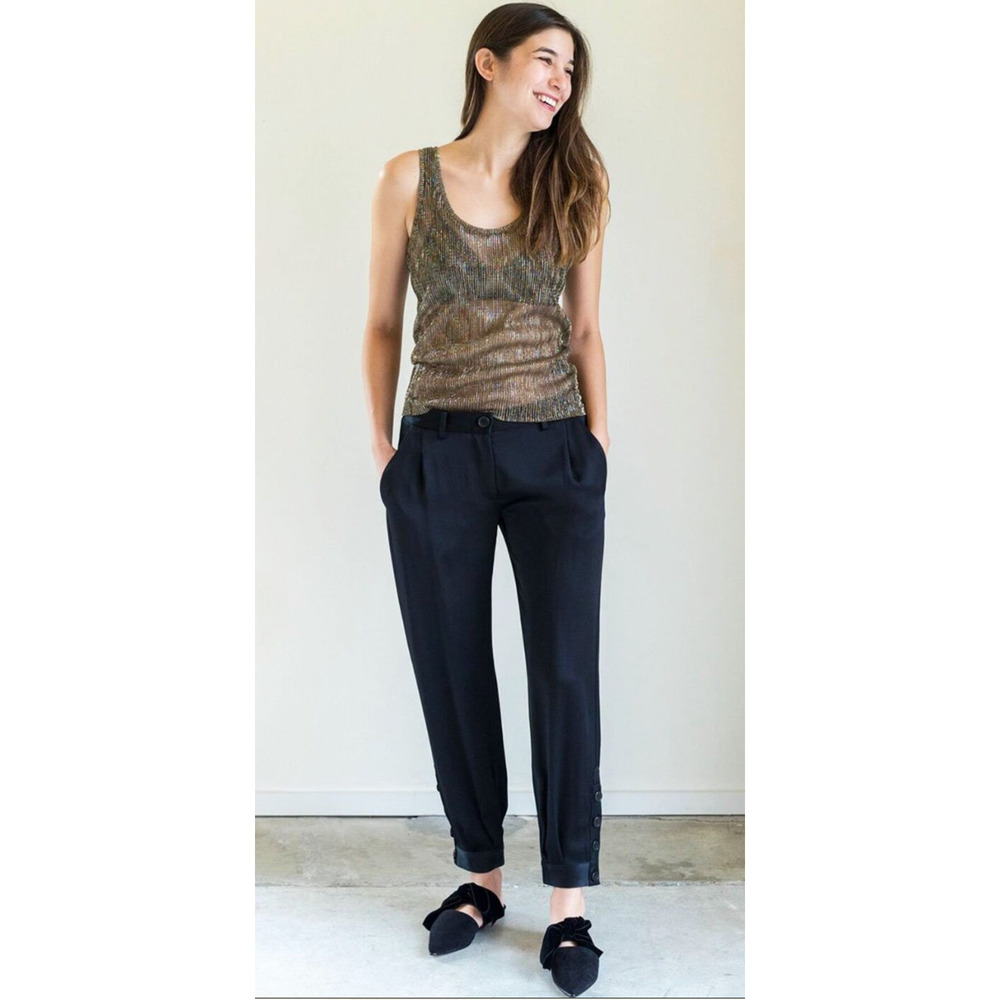 NEW! Nili Lotan 2 Bertina Slouchy VIRGIN WOOL Pants Pleats High Rise Button Hem - Picture 14 of 14